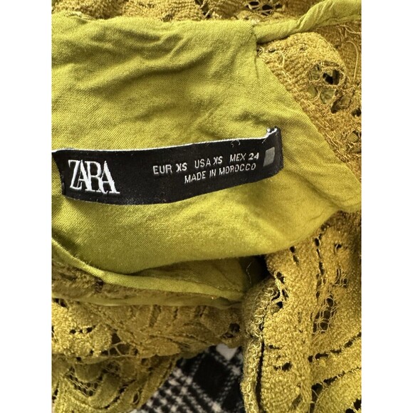 ZARA Olive Green Velvet Lace Boho Western Style Mini Dress Size XS - Picture 3 of 3